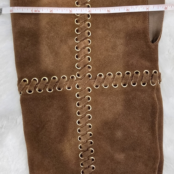 Michael Kors Malin Over The Knee Boots Brown And Gold Suede Boots Size 9 - Picture 11 of 11